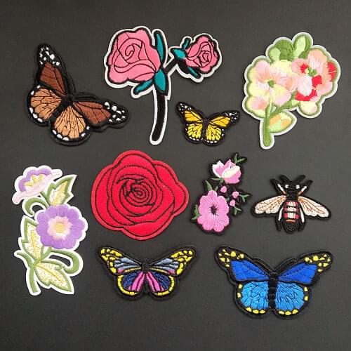 Butterfly Embroidery Patches Iron On Patch Embroidered Patchs Badge Appliques For Clothing Flower Stickers Backpack School Bags