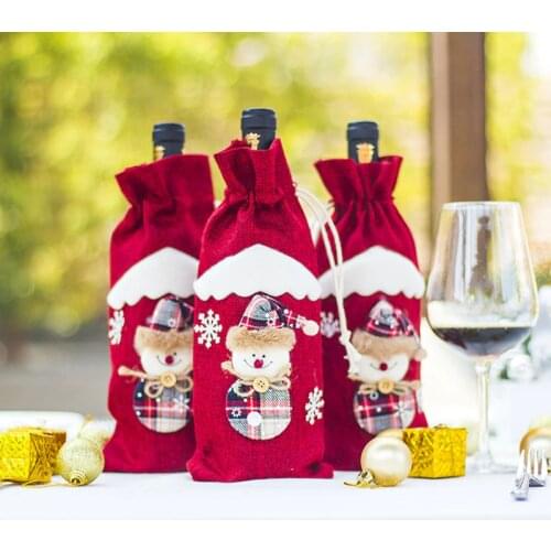 Christmas Bottle Cover Home Decoration Storage Bag Christmas Gift Santa Claus Bottle Cover Xmas Dinner Party Kitchen Accessories
