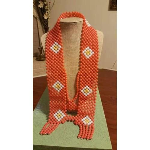 Orange Coral Bead Scarf Long Necklace for Women Handmade African Bride Wedding Jewelry 2021 New Design CG0312
