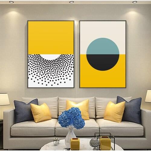 Modern Abstract Splicing Yellow Geometric Poster and Print Canvas Painting Wall Art Pictures for Living Room Home Decor No Frame