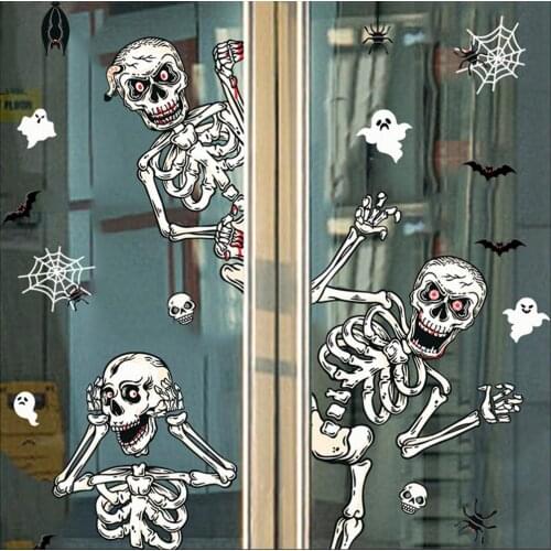 Halloween Decoration Wall Sticker Skull Bat Spider Window Glass Shopwindow Decor Decal Halloween Skeleton Wall Sticker