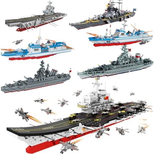Ww2 military model ship war brick plane carrier submarine frigate building block DIY construction learning toys kids technical