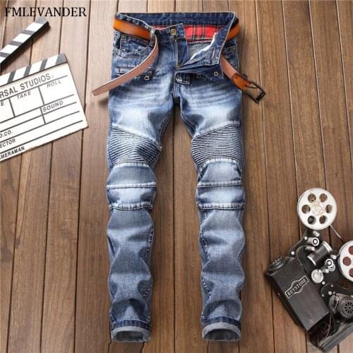 High Quality Denim Biker Jeans For Men Retro Straight Slim Pants Jeans Men