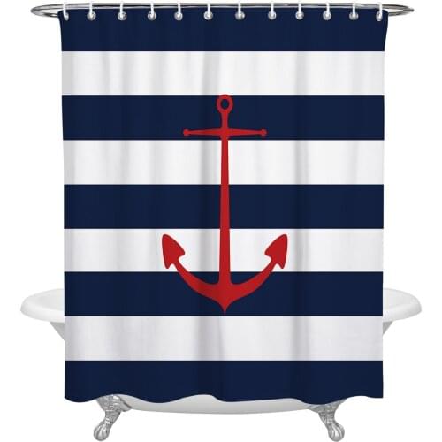 Geometric Blue Stripes Anchor Shower Curtain Home Bath Decorative Waterproof Polyester Fabric Bathroom Curtain