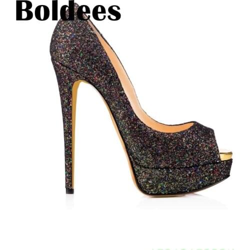 Boldee Pumps 2018 Platform Peep Toe Slip on High Heels Wedding Shoes Woman Ladies Fashion Thin Heel Zapatos Mujer Plus Size