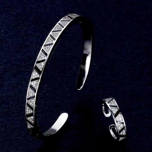 TIRIM Exquisite Black Oil Bangle Ring Sets for Women Cuff Bracelet Fashion Jewelry Party Office Daily Charm Dubai Jewellry