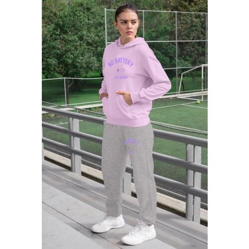 Angemiel Wear No Battery All Drama Women Tracksuit Set Pink Hooded Sweatshirt Gray Sweatpants