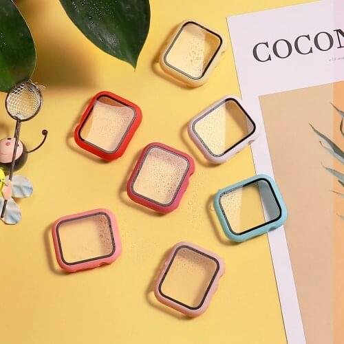 Hard Case For Apple Watch PC Bumper Case with Built-in Tempered Glass Screen Protector, Ultra-Thin Full Coverage High Definition