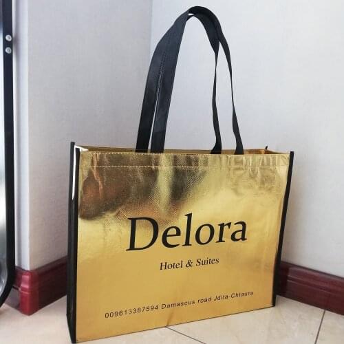 1000pcs/lot Personalize Reusable Shopping Totes Gold Laminated Laser Metallic Bags Custom Your Logo Affordable Grocery Shoppers