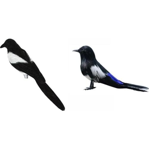 2 Piece Artificial Fur Animal Magpie Bird Ornament Home Garden Figurine Decor