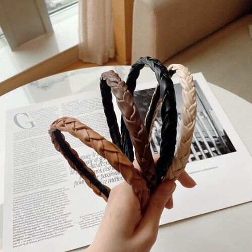 2021 Spring New PU Leather Headbands for Women Hand Knitted Boho Hair Band High Quality Thick Korean Braided Headband 1pc