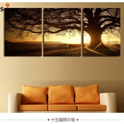 3 Panel Modern Printed Tree Picture Cuadros Sunset Canvas oil Painting Wall Art Home Decor For Living Room No Frame wholesale