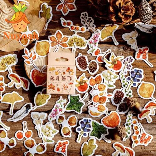 46pc Aesthetic Stickers Falling Leaves Series Plants Sticker for Journaling Flakes Scrapbooking Girl School Supplies Stick Lable