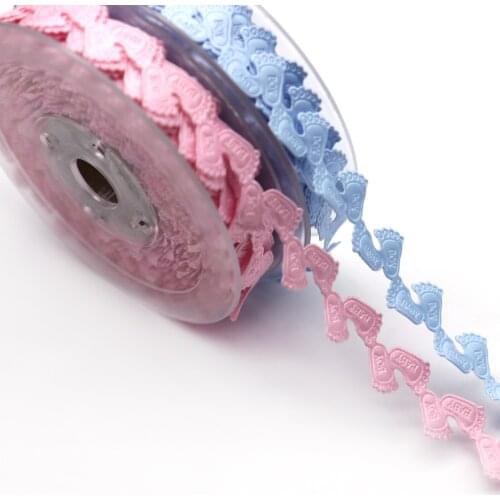 5yards/lot 1.5cm Pink Blue Baby Foot Print Ribbon Gift Packing Ribbon Baby Shower Ribbon Foot Carriage for Baby Craft Decoration
