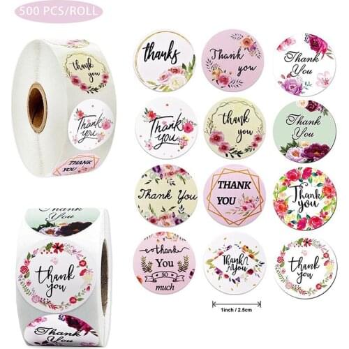 500Pcs/roll Floral Thank You Sticker for Decorative Stickers Scrapbooking Label Diary Stationery Stickers