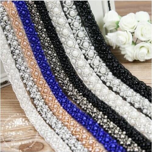 Free Shipping Fake Pearl Beaded Lace Trim Vintage Mesh Fabric Paillette Lace Beaded Pearl Trim Braid Lace Applique RS52
