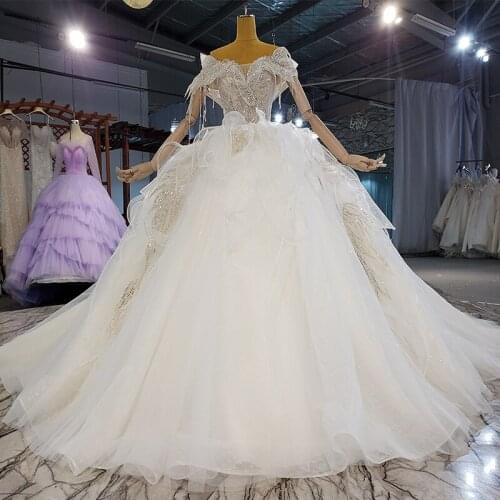 Blings Shiny White Wedding Dress Bridal Banquet Dress 2021 New Applique Pattern Sequins Tassel Rhinestone Bridal Gown