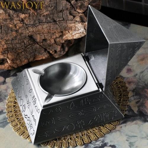 Home Living Room Tobacco Jar Vintage Pyramid Sculpture Decoration Ashtray With The Cover Office Creative Silver Metal Smoke Cup
