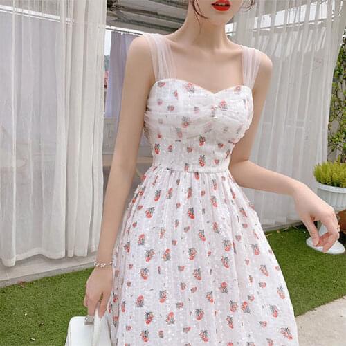 Elegant Midi Strap Sexy Long Dress Women Casual Lace Beach Solid Dress Female Chiffon Party One Piece Dress Korean 2021 Summer