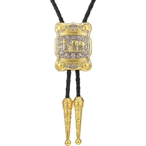 KDG Western Cowboy Zinc Alloy Two-color Tie Pendant Necklace Western Cowboy Necklace Genuine Leather Cord