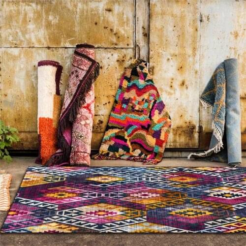 Bohemian Rug Purple Color Geometric Diamond Ethnic-Style Carpet Living Room Bedroom Bed Blanket Kitchen Floor Mat