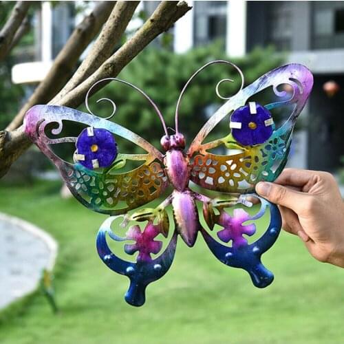 Metal Hollow Butterfly Sculpture Wall Art Outdoor Patio Butterfly Painted Art Beautiful Ornaments Cute Home Garden Tree Decor