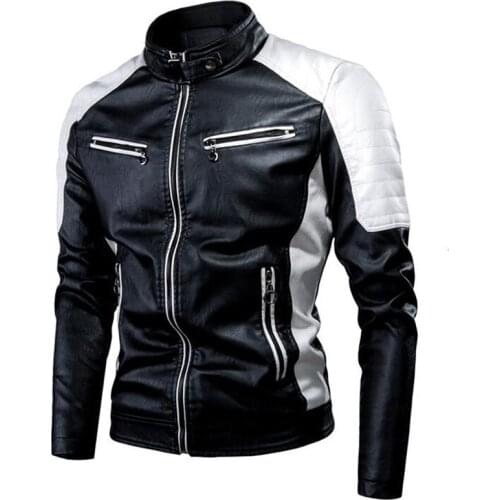 Fashion Stand Collar Leather Jacket Men Autumn Winter Windbreaker Zipper Motorcycle Biker Retro Fleece Warm PU Leather Jackets