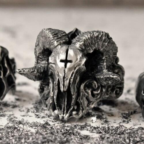 Gothic Satanic Demon Sorath Goat Skull Ring Men Heavy Satan Stainless Steel Biker Ring Punk Baphomet Jewelry