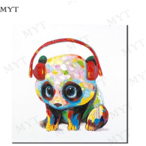 MYT Handmade 1 Pcs Panda Wearing Headphone Picture On Canvas Oil Painting For Living Rroom Wall Art Free Shipping Modern Picture