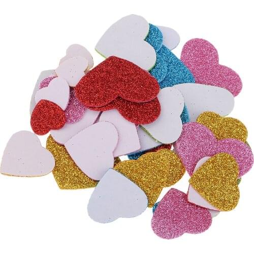 50Pcs Foam Heart Glitter Stickers For Kids Toys Wall Stickers Ornament Gift