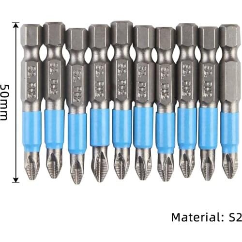 10Pcs 50mm PH2 Cross bit drill Head Screwdriver Bits Hand Tools Anti Slip Electric Hex Shank Magnetic Screwdriver Drill Bit