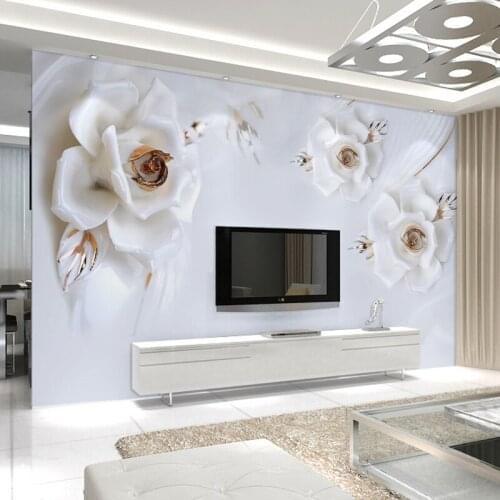 Bacaz White Rose Flower Mural 8d/3D Wallpaper Murals for TV Background Living Room 3d Wall paper Photo Murals 3d Wallcoverings
