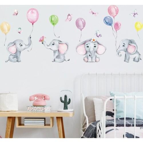 Balloon Elephant Wall Stickers for Kids room Living room Nursery Wall Decor Removable PVC Wall Decals DIY Art Murals Home Decor
