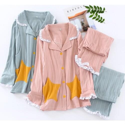 Autumn Knitted Cotton Maternity Clothing Loose Plus Size Breast-feeding Clothing Women Long Sleeve Pajamas Loungewear Sleepwear
