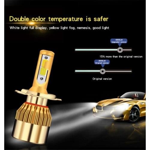 A Pair Of Two-color Car LED Headlights Yellow And White Dual-light Car Modified H1 H4 9006 Car Headlights