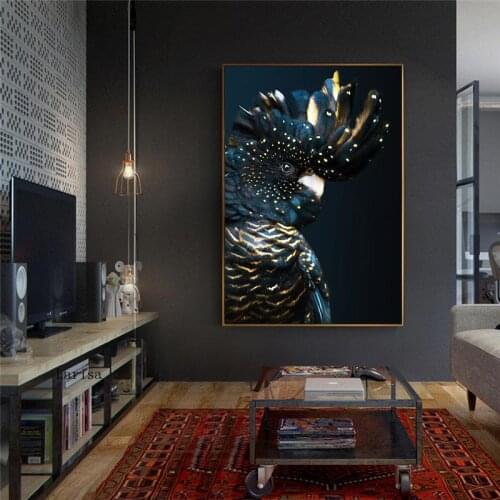 Nordic Animals Poster Black Cockatoo Wall Art Navy Blue Owl Bird Canvas Painting and Prints Pictures for Living Room Home Decor