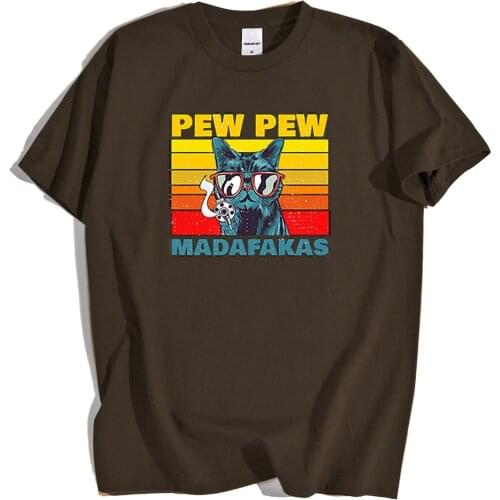 Pew Pew Madafakas Black Cat Funny Print Tshirt Men Fashion Oversize T-Shirt Summer Loose Tee Clothing Loose Fashion Casual Tops