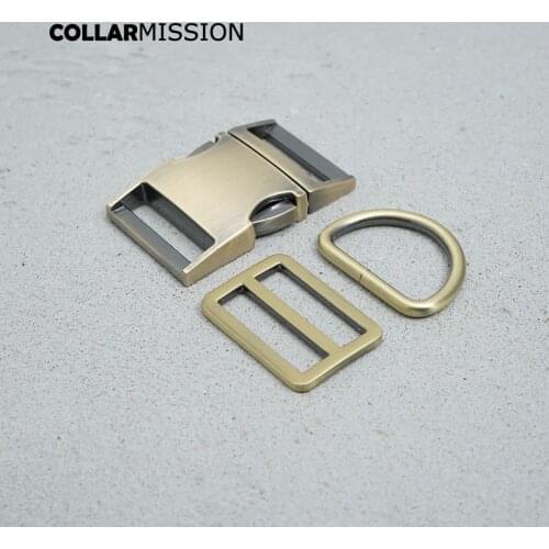 Retailing(metal buckle+Tri-Glid+D ring)metal plated buckle 30mm for DIY dog collar set harness high quality copper accessoies