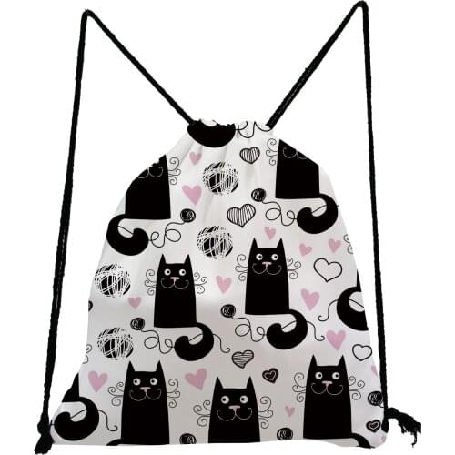 Cartoon Cat Print Backpack Cute Animal Drawstring Bag Casual Softback Bag Unisex Shoe Bag for School Portable Travel Storage Bag