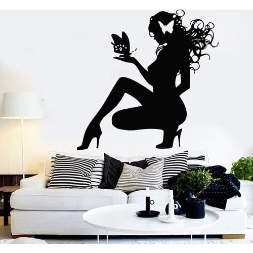 Sexy Hot Girl Wall Stickers Butterfly Hair Spa Beauty Salon Wall Window Decor Decals Girls Bedroom Decoration Fad Posters D986
