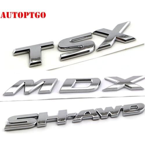 Silver Car Rear Trunk 3D Letter MDX TSX SH-AWD Emblem Sticker Badge Decal For Acura