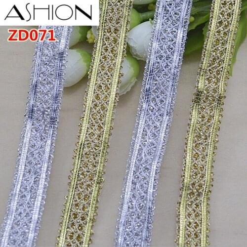 Width 17mm gold silver polyester corrugated Shiny ribbon weave lace trim ZD071