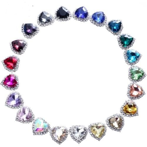 Mix Color Sewing ! Heart Shape Crystal Glass Rhinestones with Chain Claw DIY Womens Shoes and Wedding Dresses Complete Color
