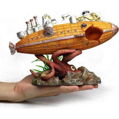 Resin Damaged Navy War Boat Ship Wreck Fish Tank Ornament Cave Aquarium Decoration Landscape Octopus Shelter
