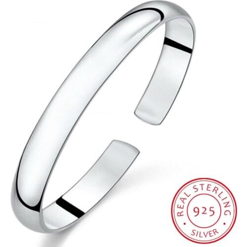 Simple Fashion 925 Sterling Silver Smooth Cuff Bracelets & Bangles For Women pulseras Valentines Day present