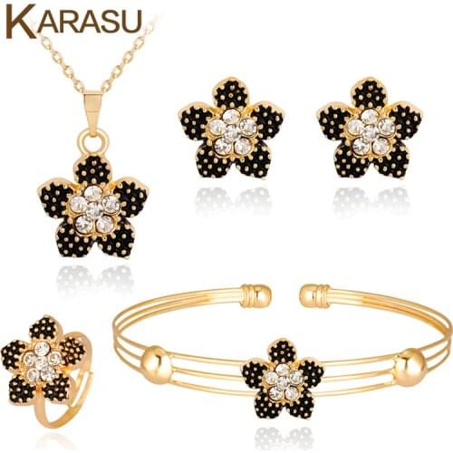 Beautiful Black Peach Blossom Pendant Women Girls Necklace Earrings Ring Bracelet Fashion Bridal Jewelry Sets Wedding