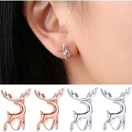 1 Pair Simple Electroplating Copper All-match Delicate Elk Ear Stud Earring for Christmas