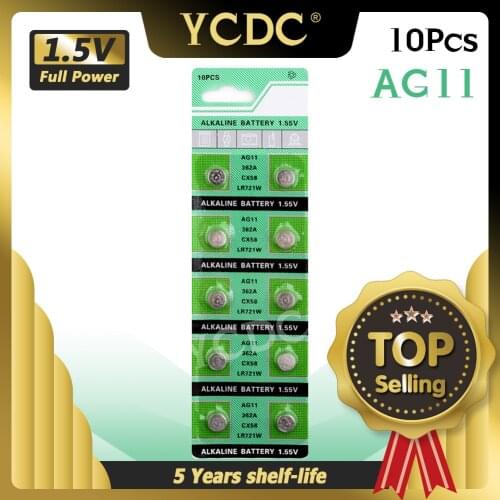 10pcs/pack 1.55V AG11 G11 LR721 362 Button Batteries SR721 162 LR47 SR721SW Cell Coin Alkaline Battery For Watch Toys Remote