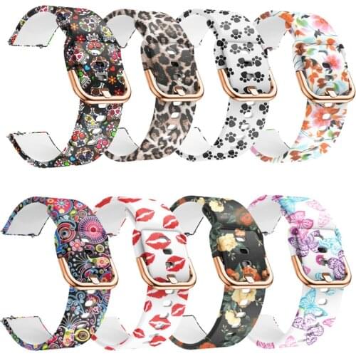 20mm Sport Strap for Samsung Galaxy Watch Active Fashion Flower Dog Paw Print Soft Silicone Strap Sport Bracelet Replacement