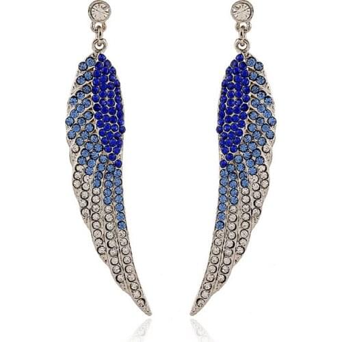 2019 New Style European and American Fashion Earrings Angels Wings Full Crystal Drop Earrings for Women Lady Fashion Jewelry